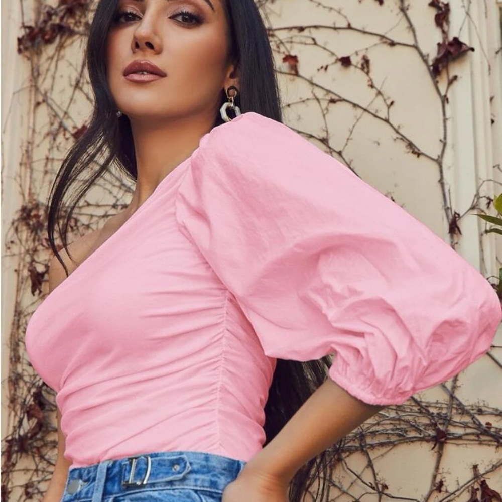 Women one shoulder lantern sleeve top